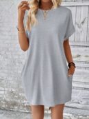 Vestido Casual Manga Murciélago con Bolsillo Oculto