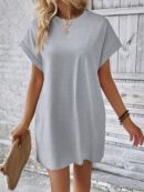 Vestido Casual Manga Murciélago con Bolsillo Oculto