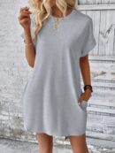 Vestido Casual Manga Murciélago con Bolsillo Oculto
