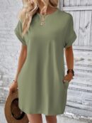 Vestido Casual Manga Murciélago con Bolsillo Oculto