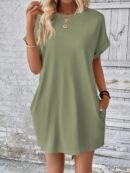 Vestido Casual Manga Murciélago con Bolsillo Oculto