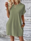 Vestido Casual Manga Murciélago con Bolsillo Oculto