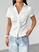Camisa Casual de Color Sólido con Mangas Cortas