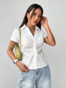 Camisa Casual de Color Sólido con Mangas Cortas