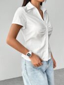 Camisa Casual de Color Sólido con Mangas Cortas
