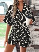 Conjunto Casual de Blusa y Shorts Floreados Ajuste Suelto