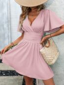 Vestido Casual Cuello en V con Mangas Mariposa