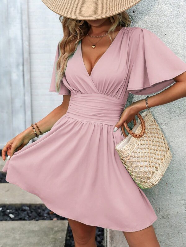 Vestido Casual Cuello en V con Mangas Mariposa - Image 124