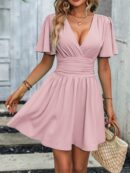 Vestido Casual Cuello en V con Mangas Mariposa