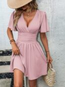 Vestido Casual Cuello en V con Mangas Mariposa