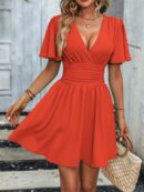 Vestido Casual Cuello en V con Mangas Mariposa