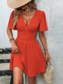 Vestido Casual Cuello en V con Mangas Mariposa