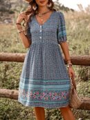 Vestido Casual con Estampado Floral y Botones, Ideal para Vacaciones en la Playa