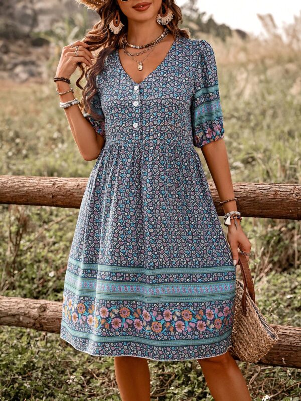 Vestido Casual con Estampado Floral y Botones, Ideal para Vacaciones en la Playa - Image 7