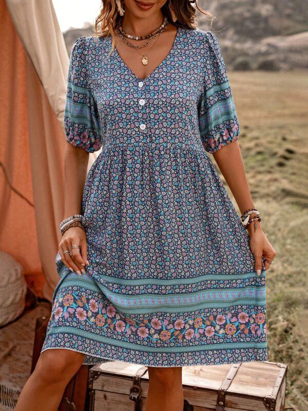 Vestido Casual con Estampado Floral y Botones, Ideal para Vacaciones en la Playa - Image 9