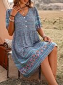 Vestido Casual con Estampado Floral y Botones, Ideal para Vacaciones en la Playa