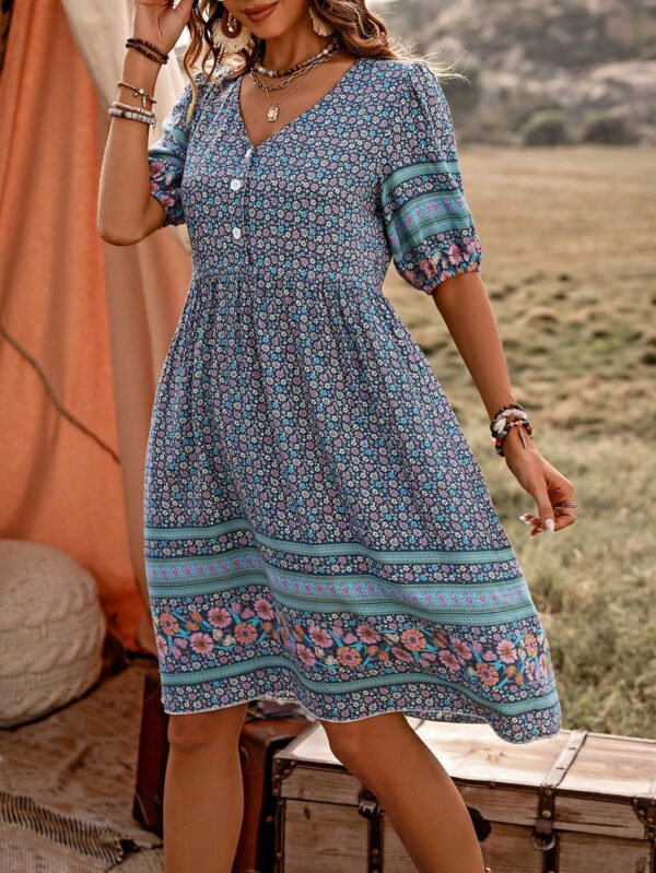 Vestido Casual con Estampado Floral y Botones, Ideal para Vacaciones en la Playa - Image 12