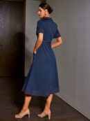 Vestido Camisero Casual Manga Corta con Cuello y Cinturón