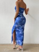 Vestido Strapless Tie Dye con Abertura Lateral y Ruched