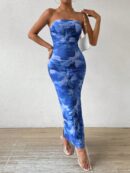 Vestido Strapless Tie Dye con Abertura Lateral y Ruched