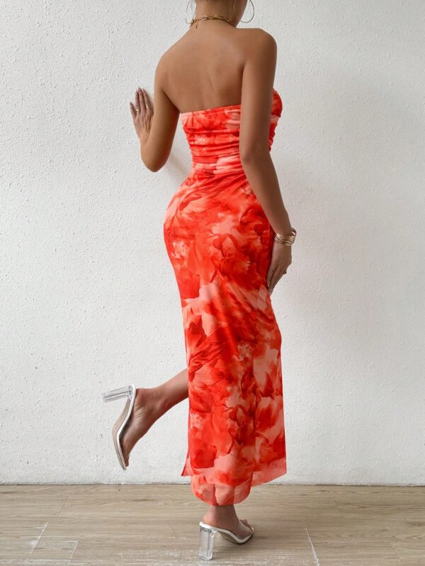 Vestido Strapless Tie Dye con Abertura Lateral y Ruched - Image 123