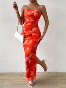 Vestido Strapless Tie Dye con Abertura Lateral y Ruched