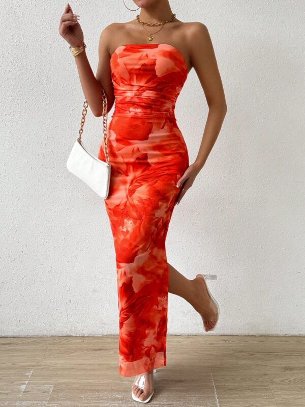 Vestido Strapless Tie Dye con Abertura Lateral y Ruched - Image 124