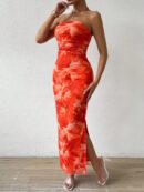 Vestido Strapless Tie Dye con Abertura Lateral y Ruched