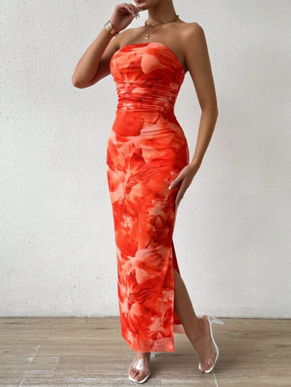 Vestido Strapless Tie Dye con Abertura Lateral y Ruched - Image 126