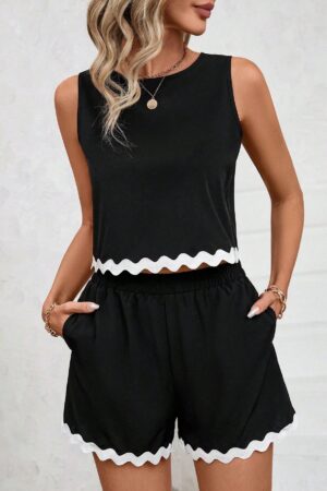 Conjunto Casual Bloque de Colores con Detalle de Orilla Ondulada