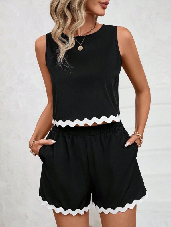 Conjunto Casual Bloque de Colores con Detalle de Orilla Ondulada