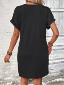 Vestido Midi Casual de Manga Murciélago y Media Abotonadura