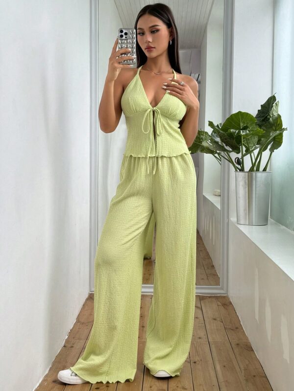 Set de Camisola Plisada y Pantalón Ancho de Textura Suave y Elegante - Image 53