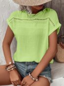 Blusa Casual con Encaje Contraste y Mangas Murciélago