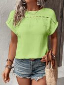 Blusa Casual con Encaje Contraste y Mangas Murciélago