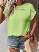 Blusa Casual con Encaje Contraste y Mangas Murciélago