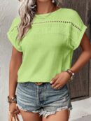 Blusa Casual con Encaje Contraste y Mangas Murciélago