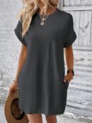 Vestido Casual Manga Murciélago con Bolsillo Oculto