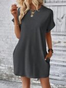 Vestido Casual Manga Murciélago con Bolsillo Oculto