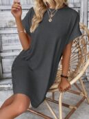 Vestido Casual Manga Murciélago con Bolsillo Oculto
