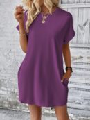 Vestido Casual Manga Murciélago con Bolsillo Oculto