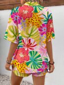 Conjunto Boho Casual de Blusa y Shorts con Estampado Botánico
