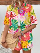 Conjunto Boho Casual de Blusa y Shorts con Estampado Botánico