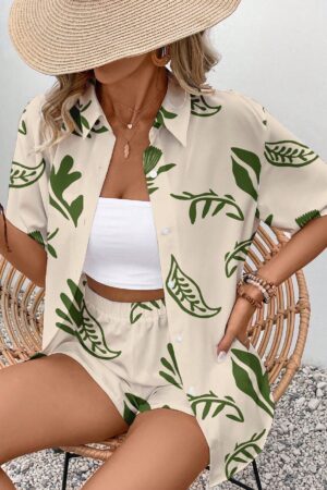 Conjunto Boho Casual de Blusa y Shorts con Estampado Botánico