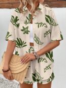Conjunto Boho Casual de Blusa y Shorts con Estampado Botánico