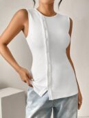 Top Tejido Slim Fit Casual con Botones Frontales