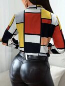 Camisa Casual Manga Larga con Estampado Colorblock y Botones