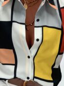 Camisa Casual Manga Larga con Estampado Colorblock y Botones