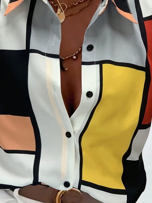 Camisa Casual Manga Larga con Estampado Colorblock y Botones - Image 6