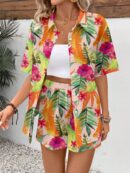 Conjunto Boho Casual de Blusa y Shorts con Estampado Botánico